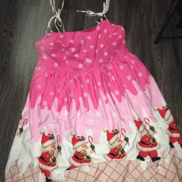 Pink Tie Straps Fun Christmas Dress XL New Hal1 - Picture 1 of 4
